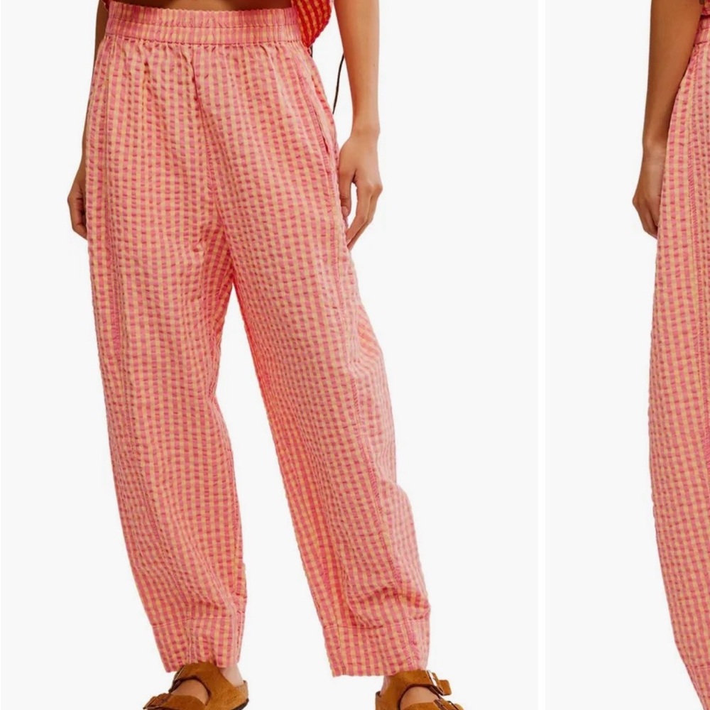 Free People Pink and Orange Gingham Pants